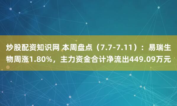 炒股配资知识网 本周盘点（7.7-7.11）：易瑞生物周涨1.80%，主力资金合计净流出449.09万元